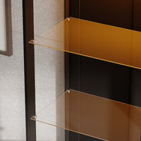 31.5" Modern Black Display Bookcase with LED Light and Glass Doors
