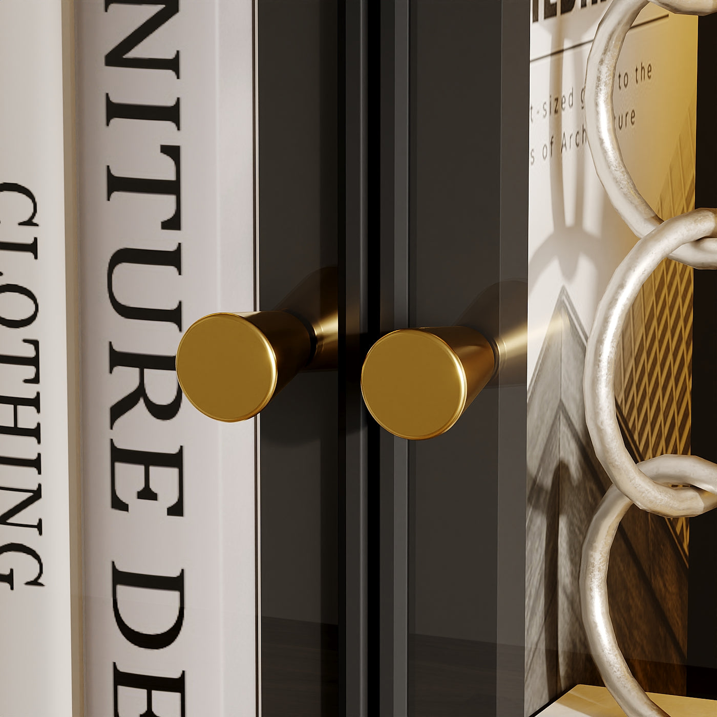63" Modern Black Display Bookcase with LED Light and Glass Doors