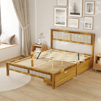 60.8" Modern Beige Platform Bed with Storage Drawers and Comfortable Headboard