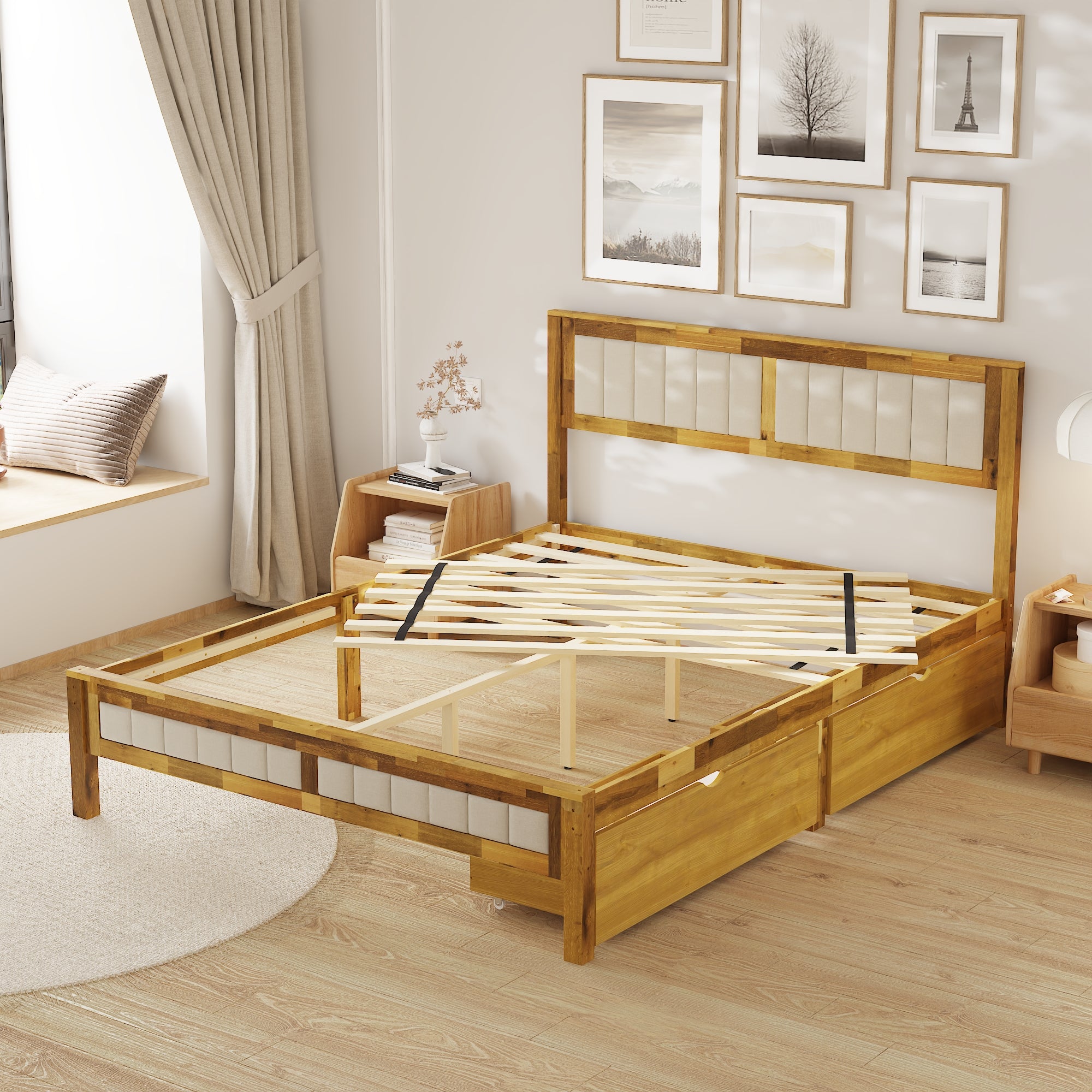 Modern Bed With Storage Drawers And Comfortable Headboard