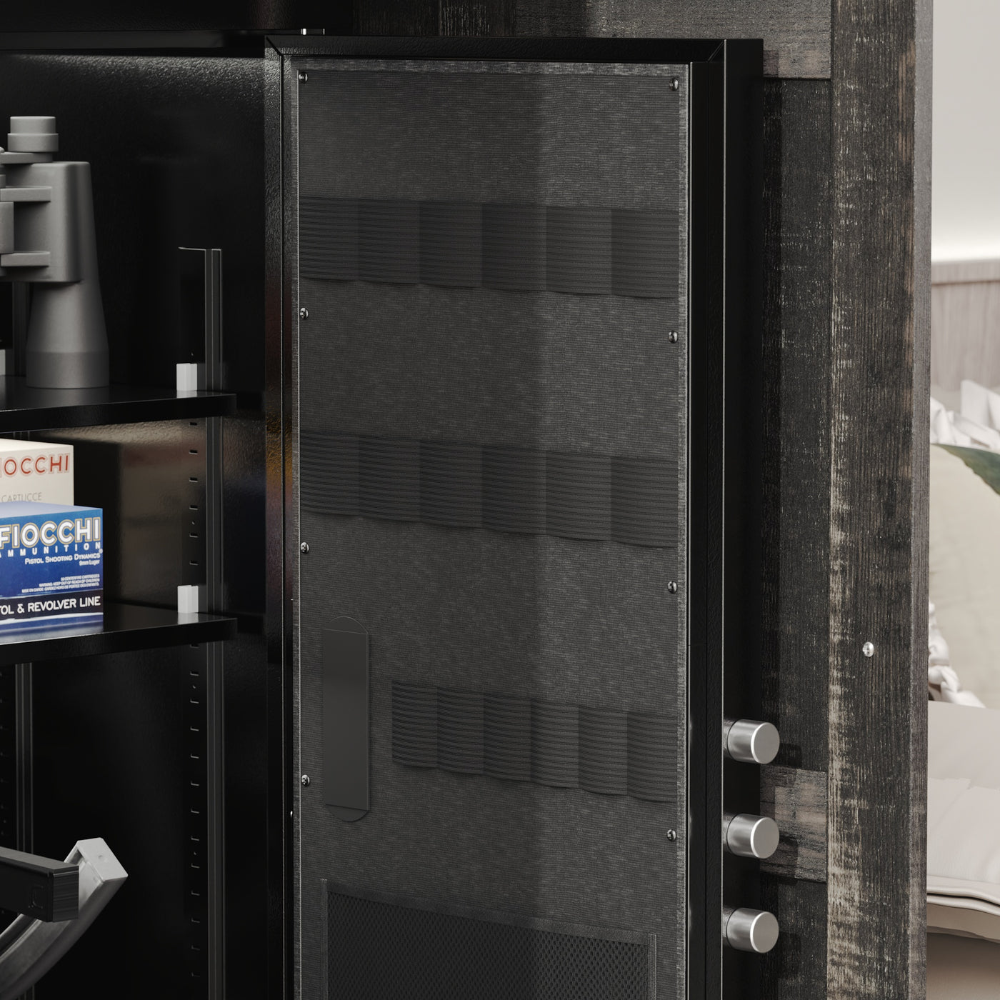 62" Modern Black Gun Safe Storage Cabinet with Sensor Light and Pistol Rack