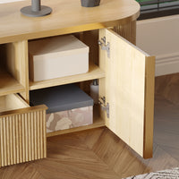 70" Symmetric Natural Wood L-Shaped TV Stand Media Console with Gold Trim