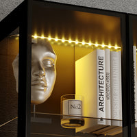 63" Modern Black Display Bookcase with LED Light and Glass Doors
