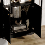 31.5 inch Modern Black Display Bookcase with LED Light and Glass Doors