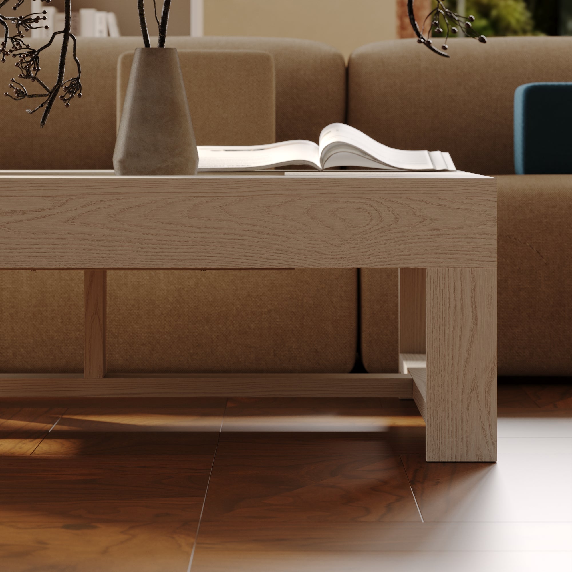 43.3'' Square Coffee Table With Groove Design-Sleek Design Meets Practical Functionality