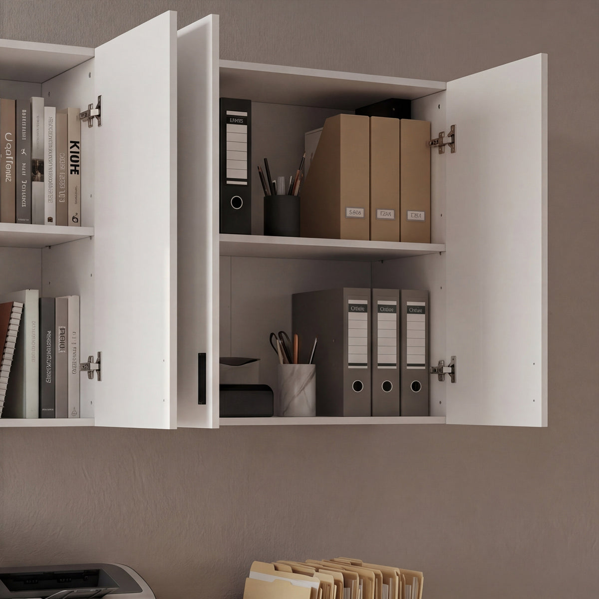 63" White Engineered Wood 2-Piece Garage Storage Cabinet with Wall Cabinet, Single Door & 3 Drawers