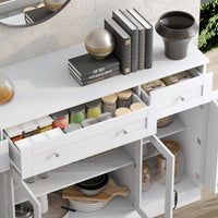 55" Modern White Sideboard Buffet Cabinet with 3 Drawers & LED Lights