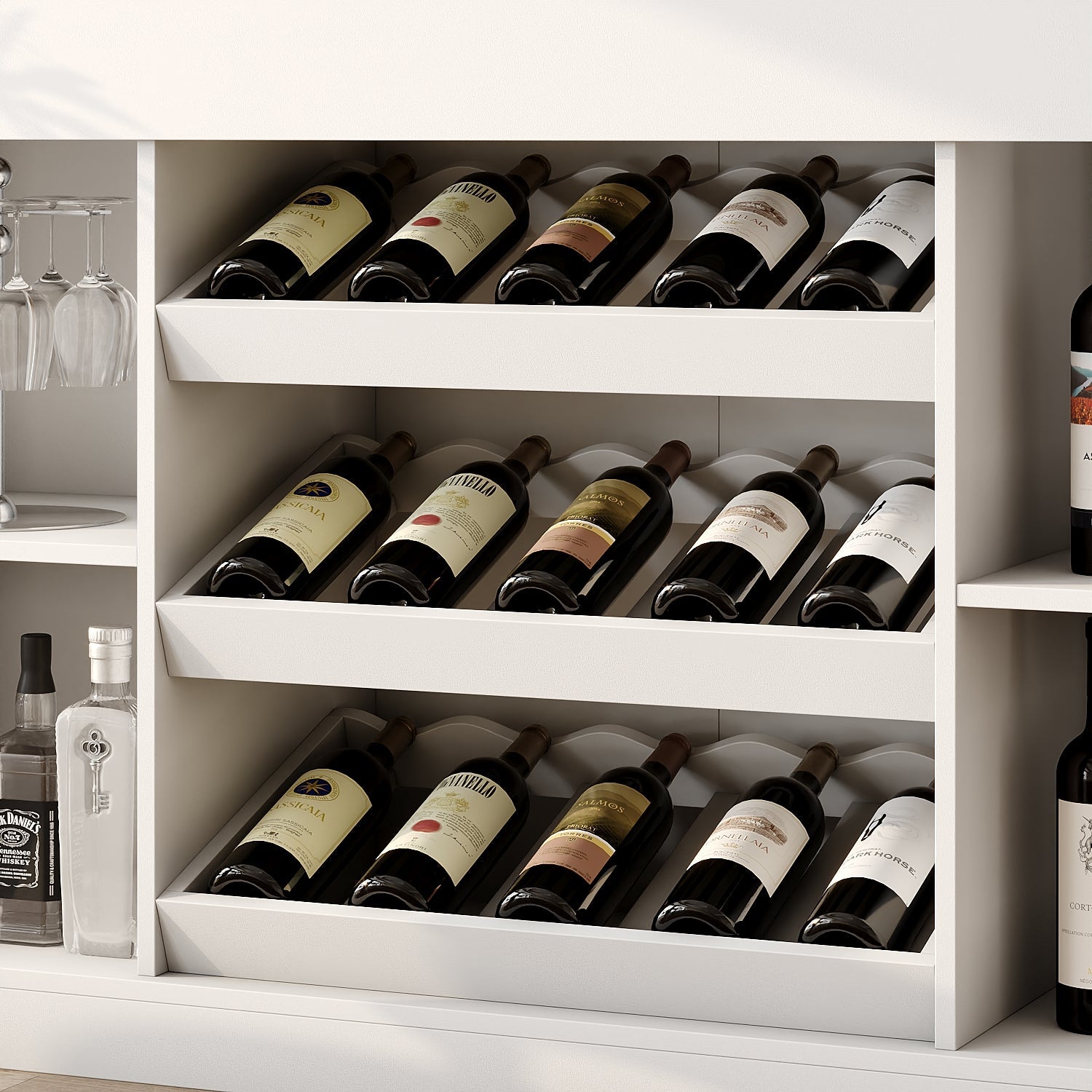 Wine Bar Cabinet With Light, Home Coffee Cabinet With Wine Shelf And Glass Top