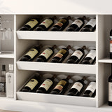 56.3 inches Modern White Wine Bar Cabinet With Light, Home Coffee Cabinet With Wine Shelf And Glass Top