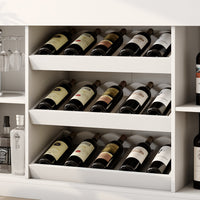 56.3" Modern White Wine Bar Cabinet With Light, Home Coffee Cabinet With Wine Shelf And Glass Top