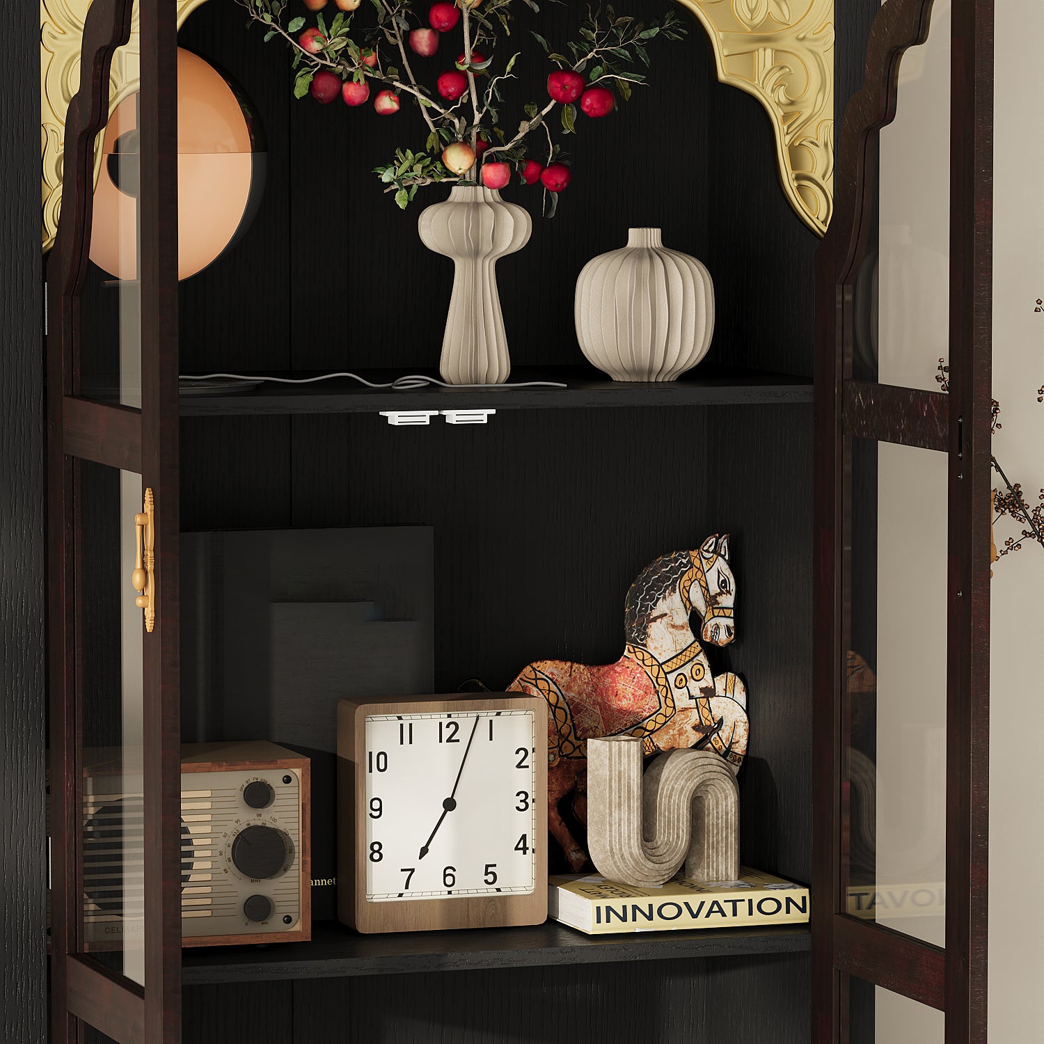Mid-Century Bookcase with Drawers and Glass Doors