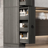 6.7 inch Slim White Narrow Bathroom Storage Cabinet with Shelves & 2 Drawers