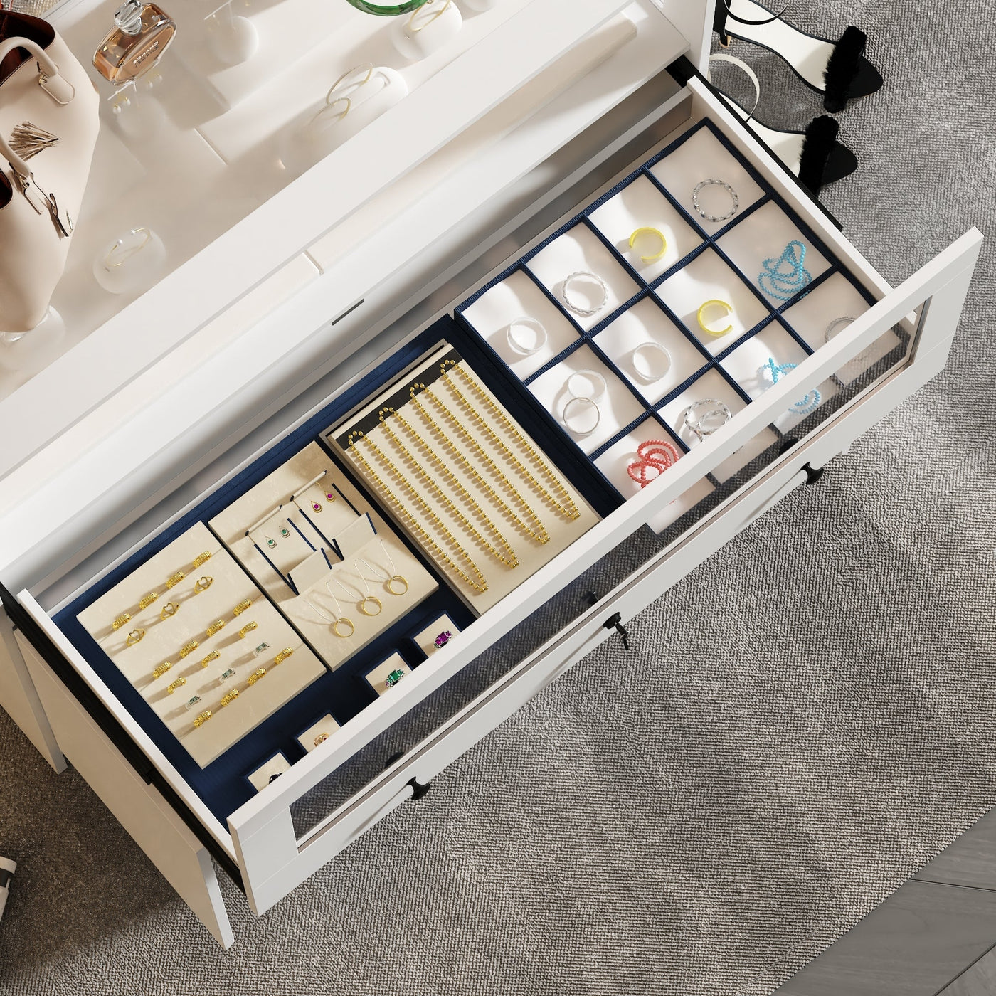39.4" Modern Minimalist White Jewelry Display Cabinet With Lock And Tempered Glass