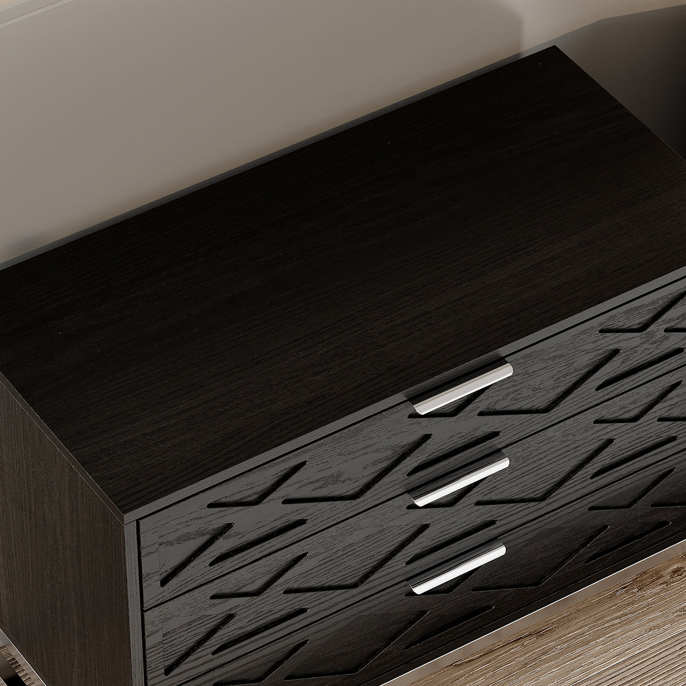 19.7" Modern Black 3-Drawer Nightstand with Metal Legs
