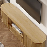 70" Symmetric Natural Wood L-Shaped TV Stand Media Console with Gold Trim