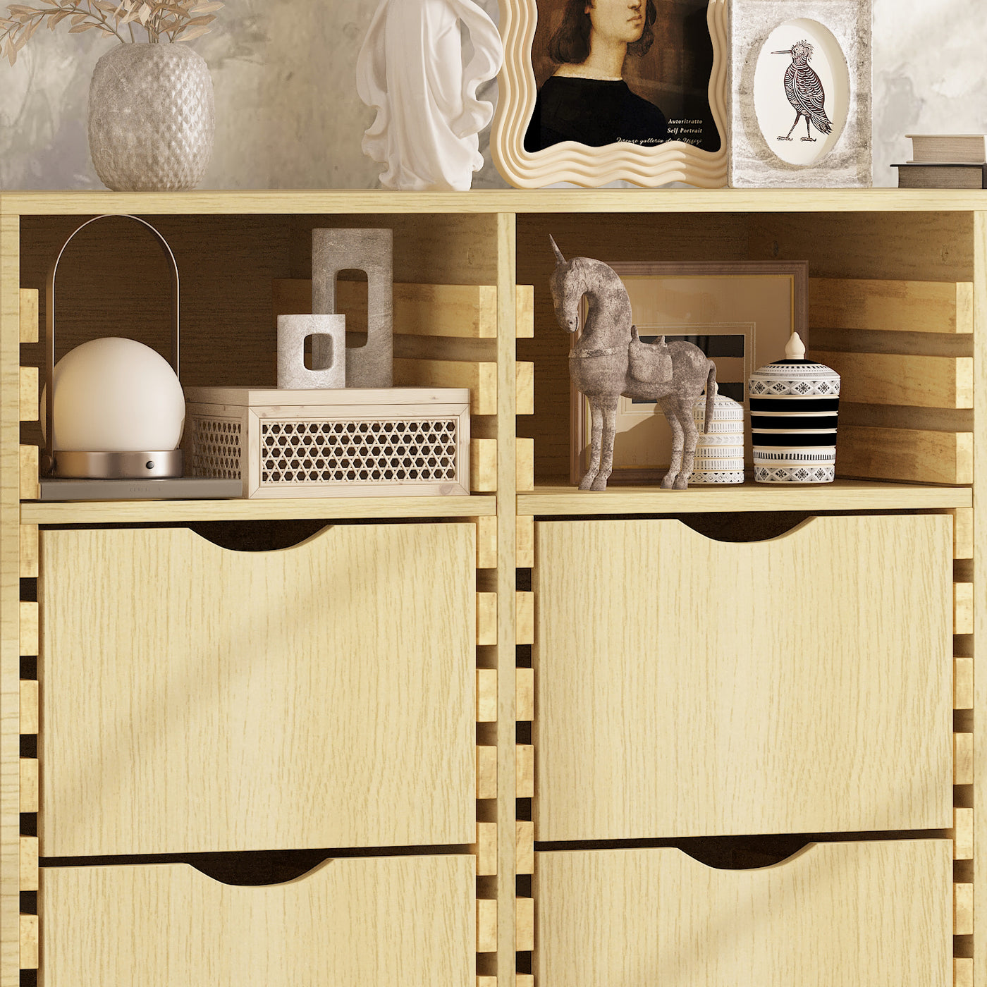 47.2" Rustic Natural Wood Sideboard with 6 Drawers & 3 Shelves