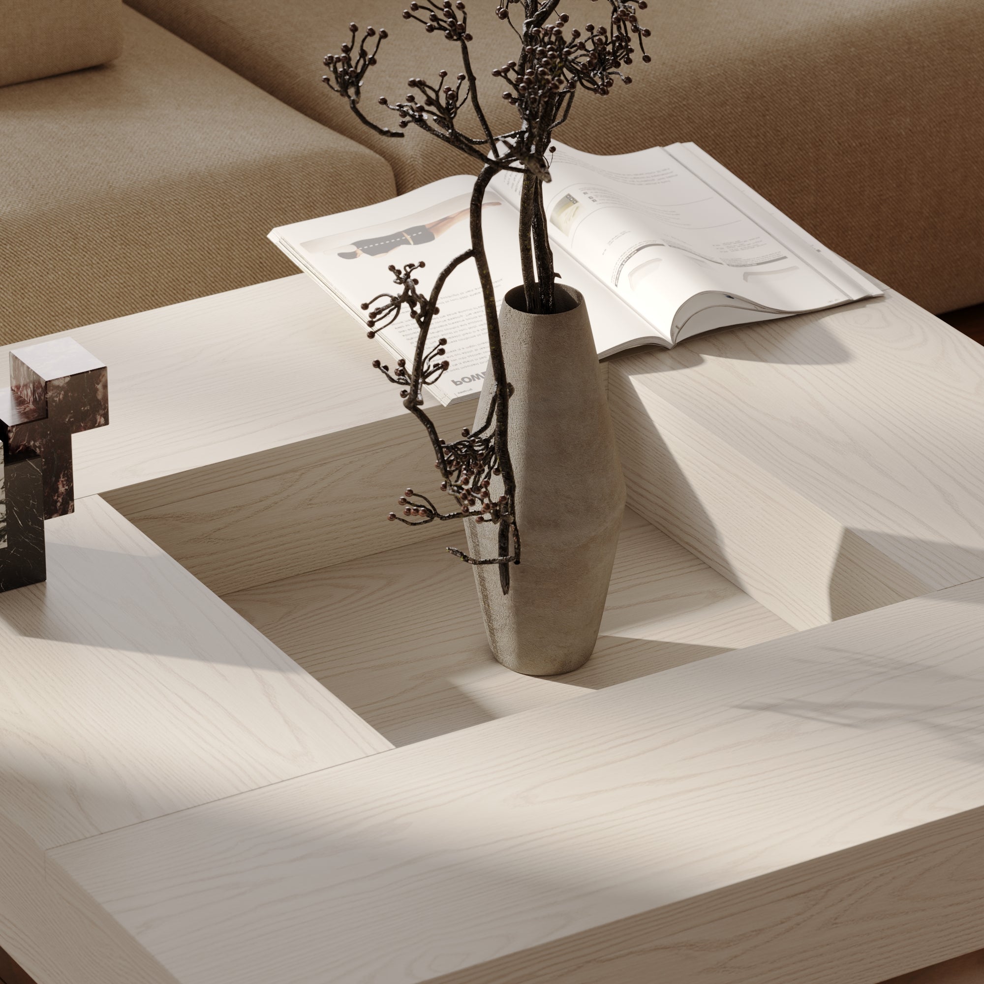 43.3'' Square Coffee Table With Groove Design-Sleek Design Meets Practical Functionality
