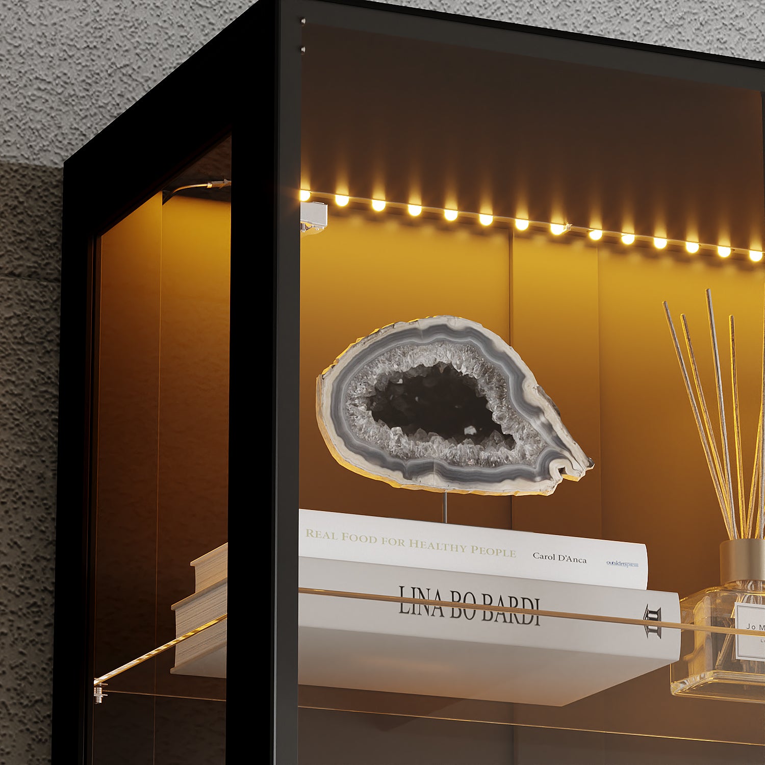 78.7'' H X 31.5'' W Display Bookcase With Led Light & Glass Doors