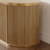 70" Symmetric Natural Wood L-Shaped TV Stand Media Console with Gold Trim