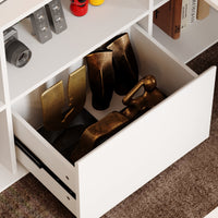 63" Modern White U-Shaped Standing Desk with 3 Memory Presets, Drawer and Open Storage