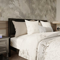 King-Size Modern Black Platform Bed with Linen Upholstered Headboard