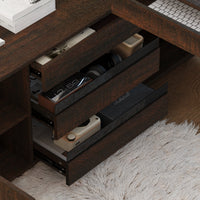 70.9" Modern Walnut L-Shaped 3-Drawer Standing Desk with Bookcase