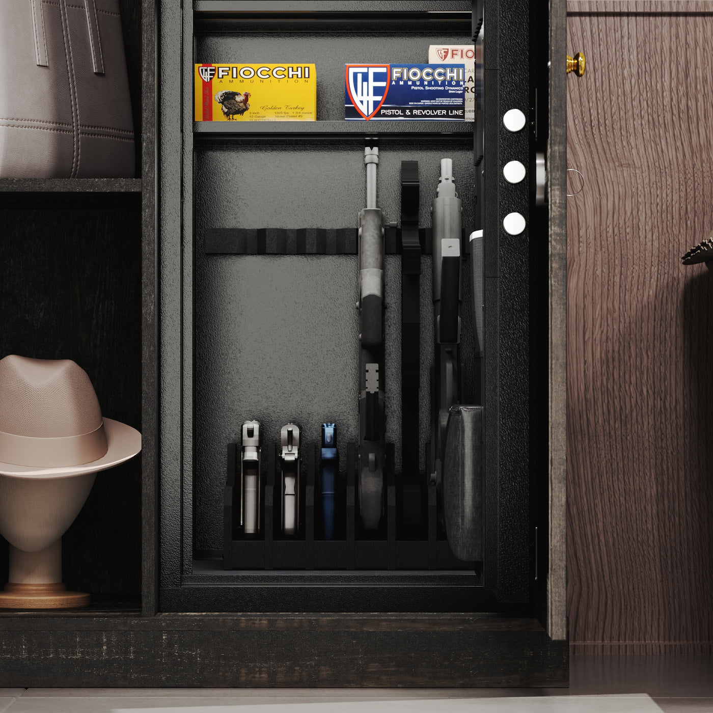 62" Modern Black Gun Safe Storage Cabinet with Sensor Light and Pistol Rack