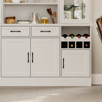 61.4" Modern White Food Pantry Cabinet with Glass Door and Wine Storage