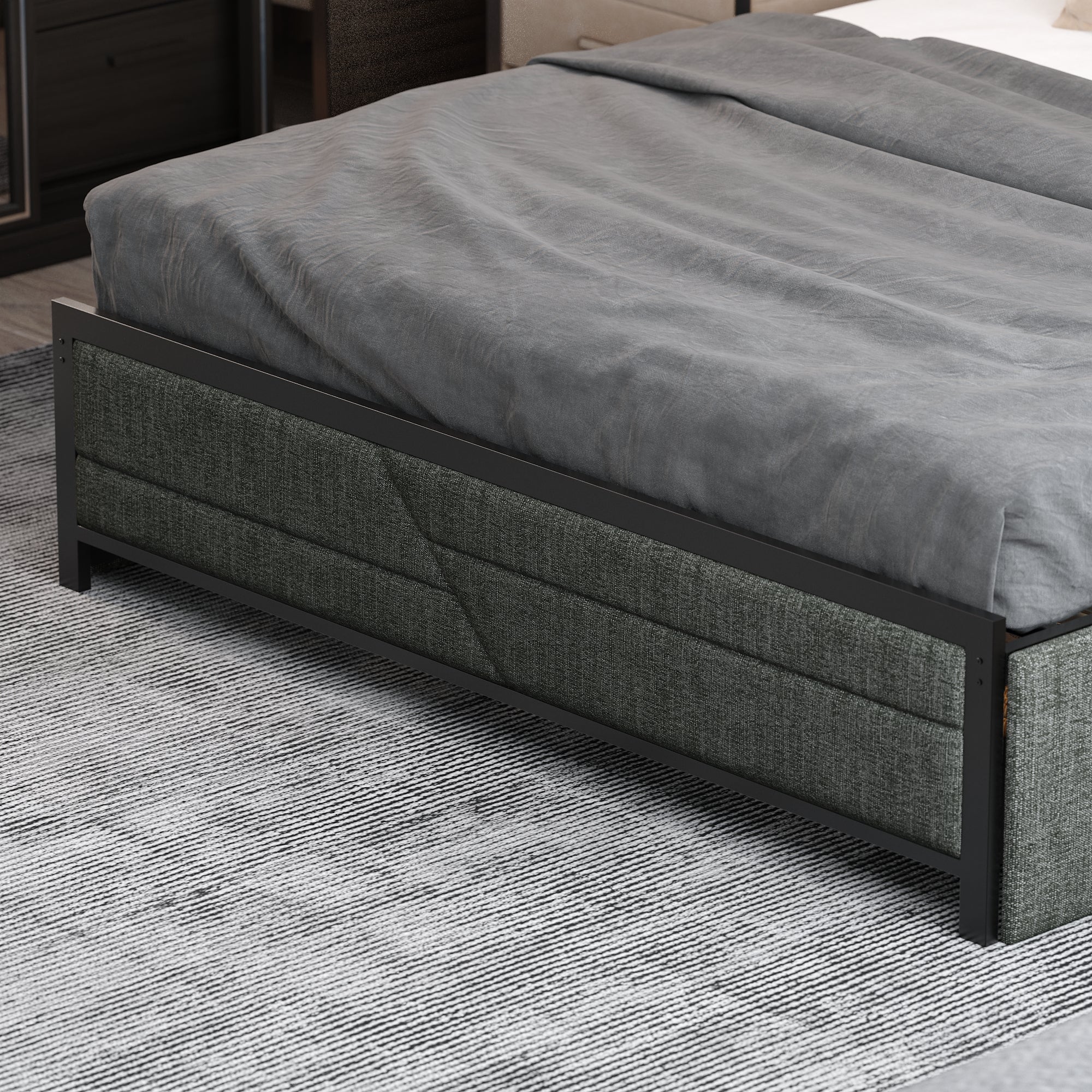 Low Profile Platform Bed With Storage Drawers And Power Outlet
