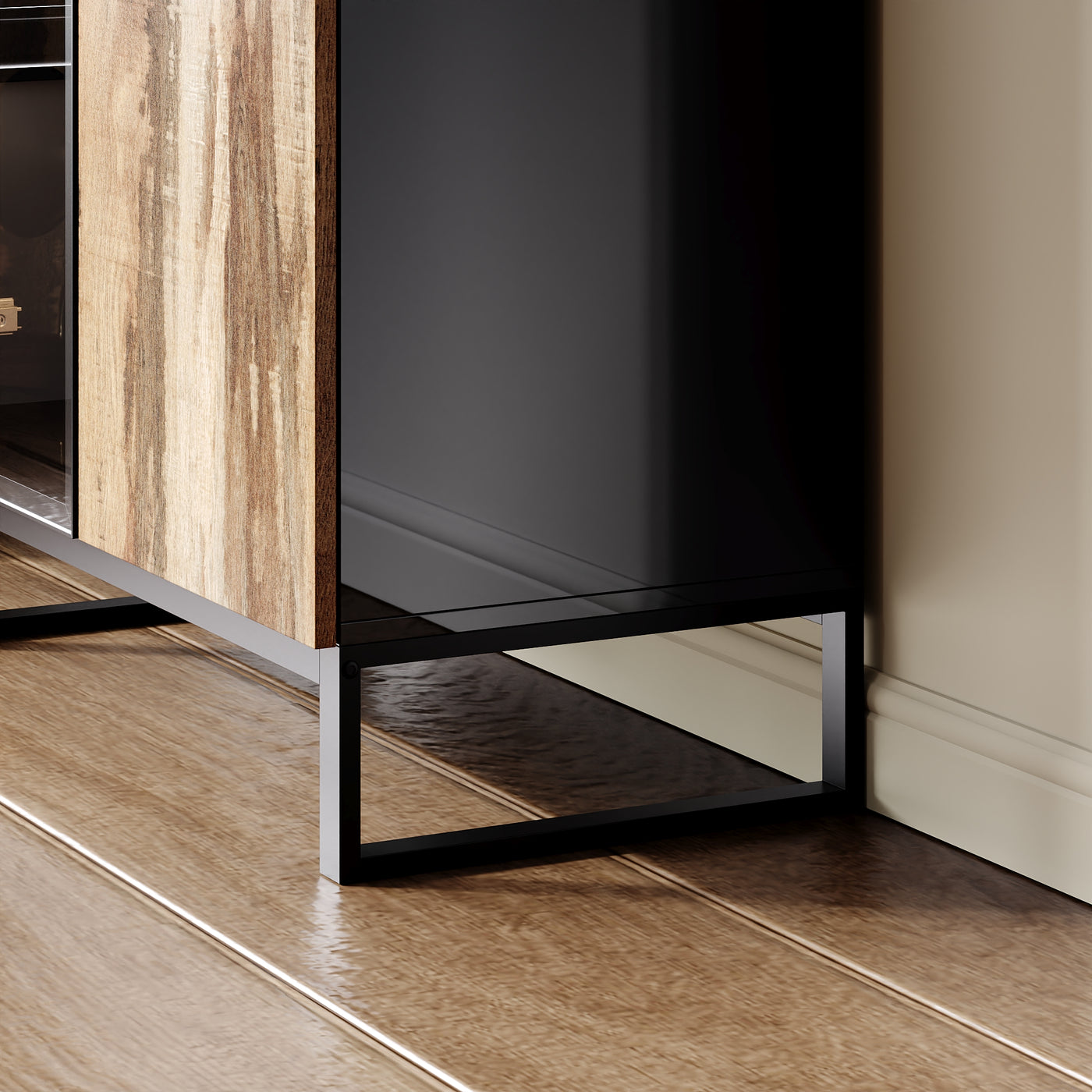 31.4" Modern Black Display Cabinet with 8-Color LED Lighting and Push-to-Open Doors