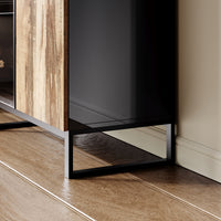 31.4" Modern Black Display Cabinet with 8-Color LED Lighting and Push-to-Open Doors