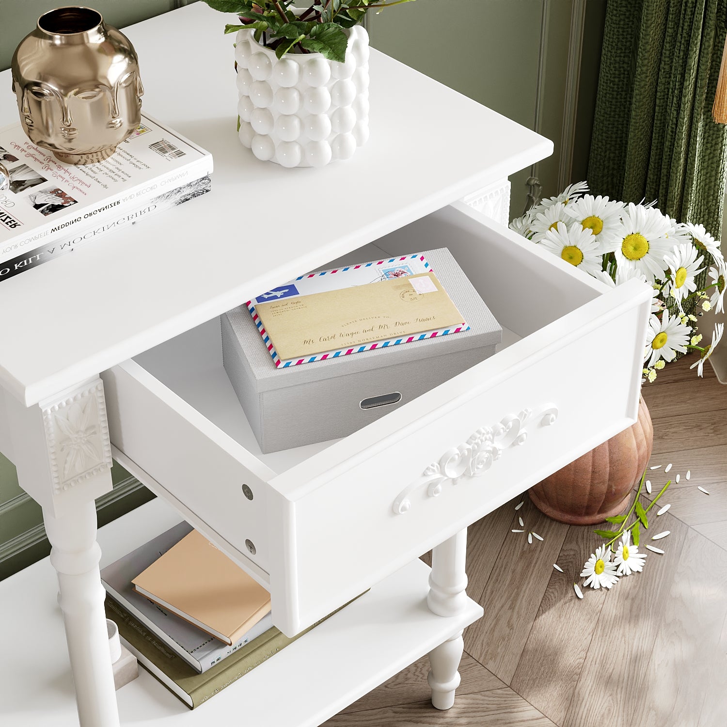 1-Shelf And 1-Drawer Nightstand With Elegent Design