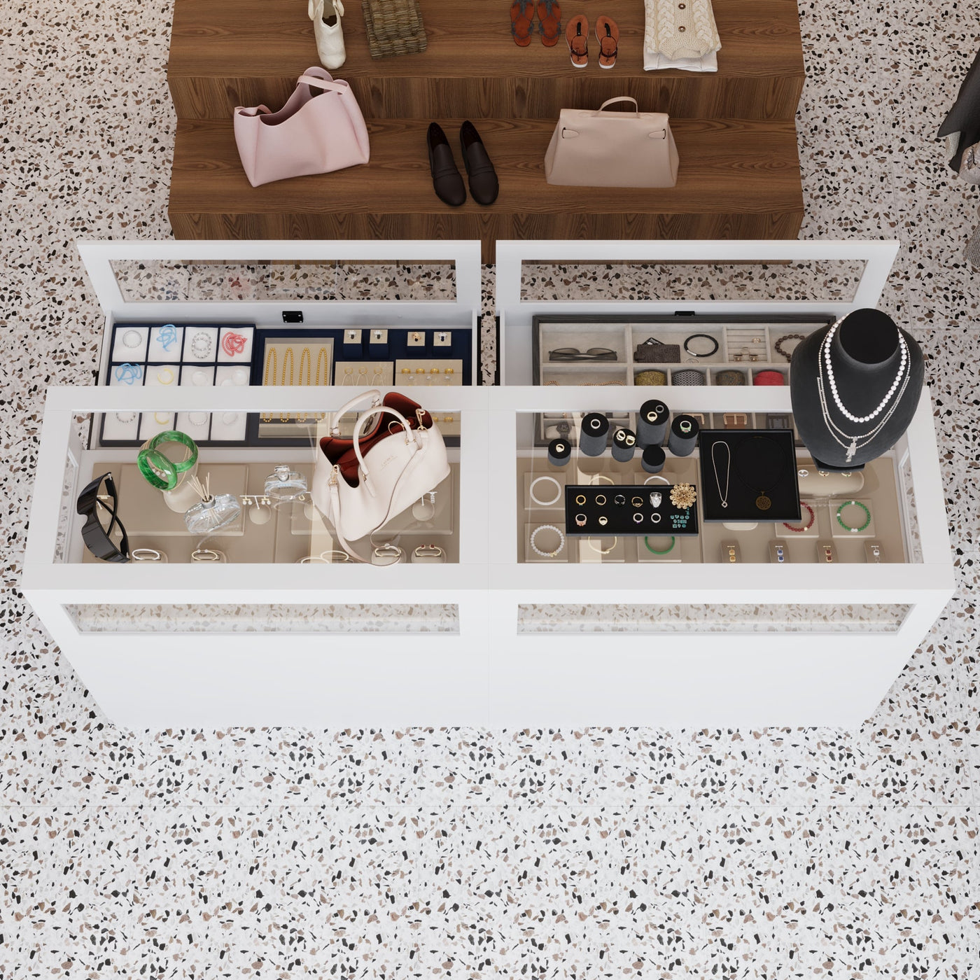 39.4" Modern Minimalist White Jewelry Display Cabinet With Lock And Tempered Glass