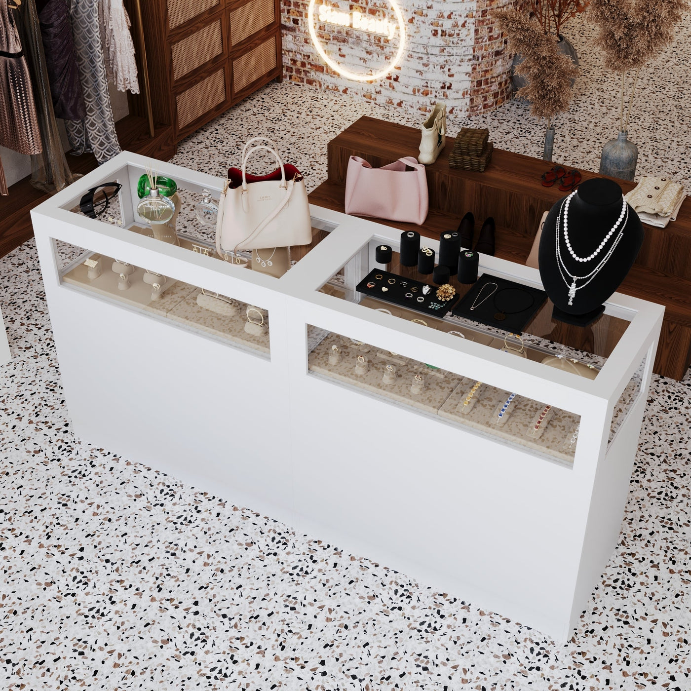 39.4" Modern Minimalist White Jewelry Display Cabinet With Lock And Tempered Glass