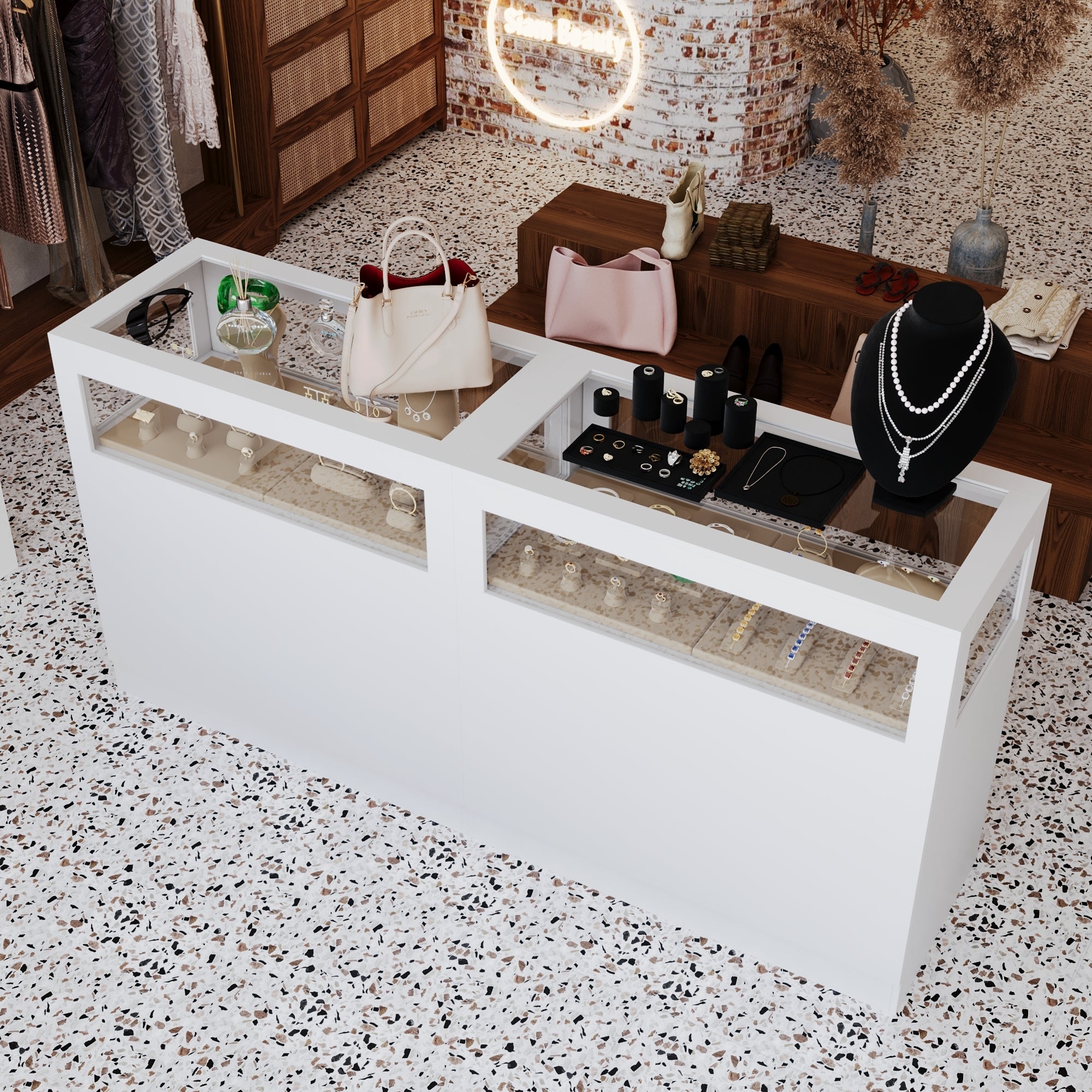 Elegant Jewelry Display Cabinet With Lock And Tempered Glass - 39.4" X 19.7" X 39.4"