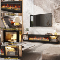 78.7" Modern Black TV Stand Media Console with Glass Doors