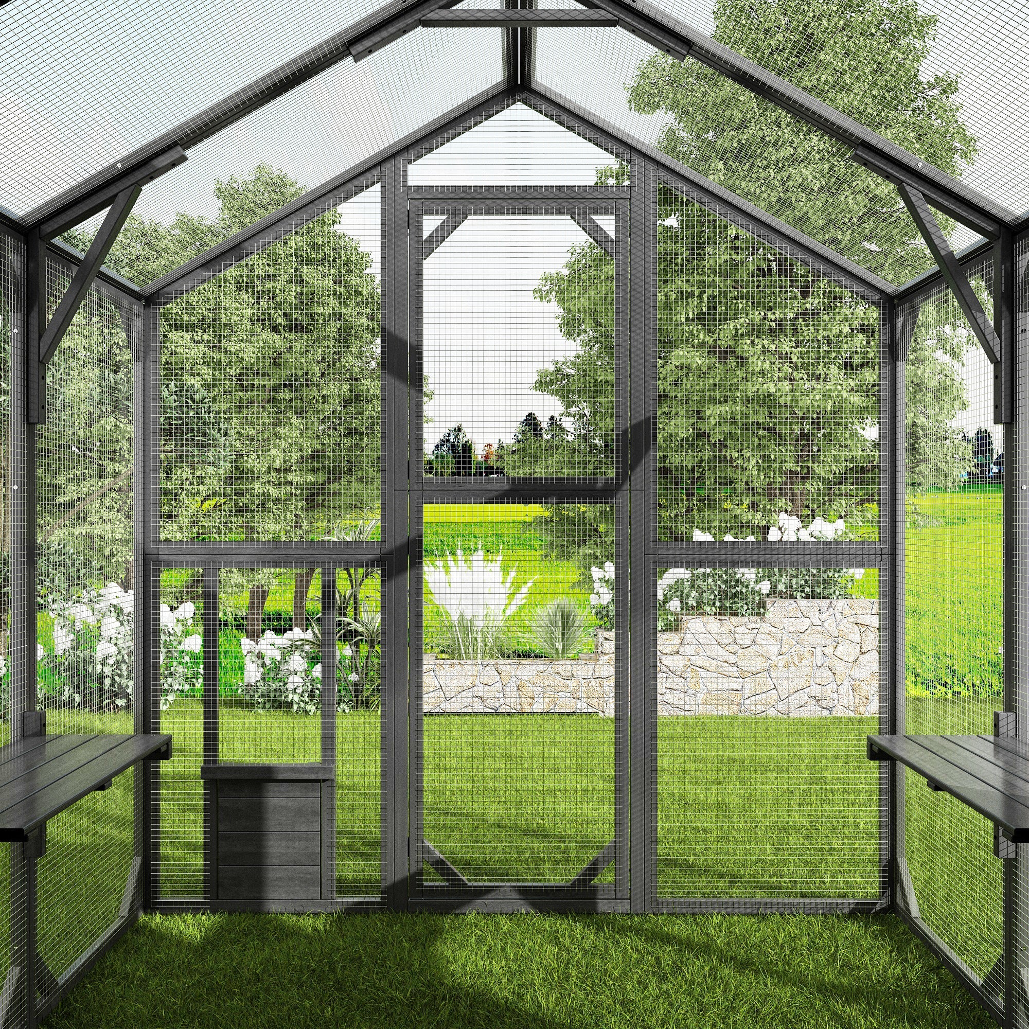 Large Outdoor Cat Enclosure with Cover and Multi-Level Design