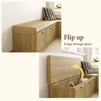 63" Modern Oak Corner Shoe Storage Bench with Flip-top Lid