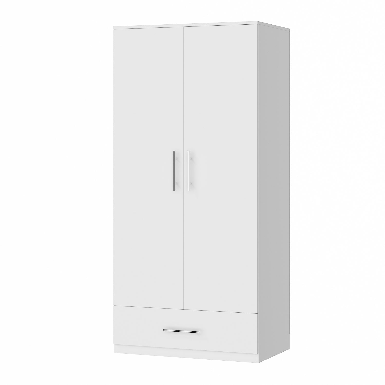 2-Door Wardrobe Cabinet with 1 Drawer Armoire for Bedroom Storage
