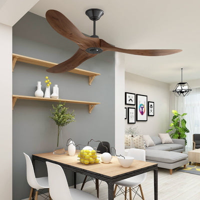 60" Modern Simple Brown Ceiling Fan With Wooden Streamline Design