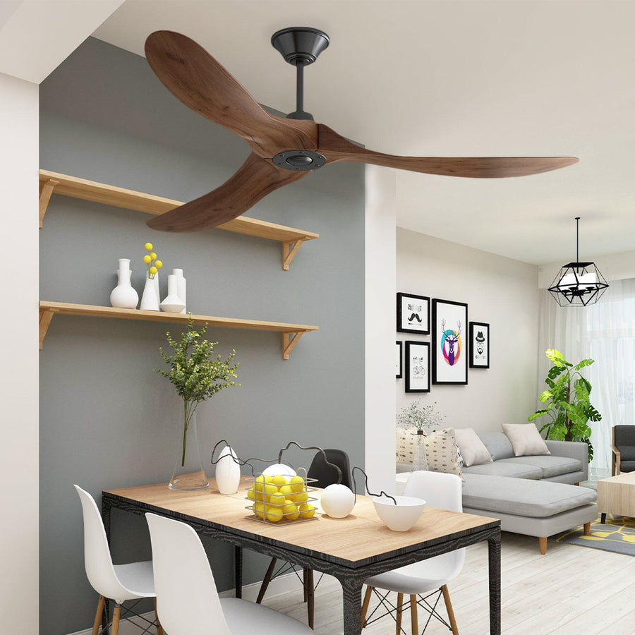 60" Modern Simple Brown Ceiling Fan With Wooden Streamline Design