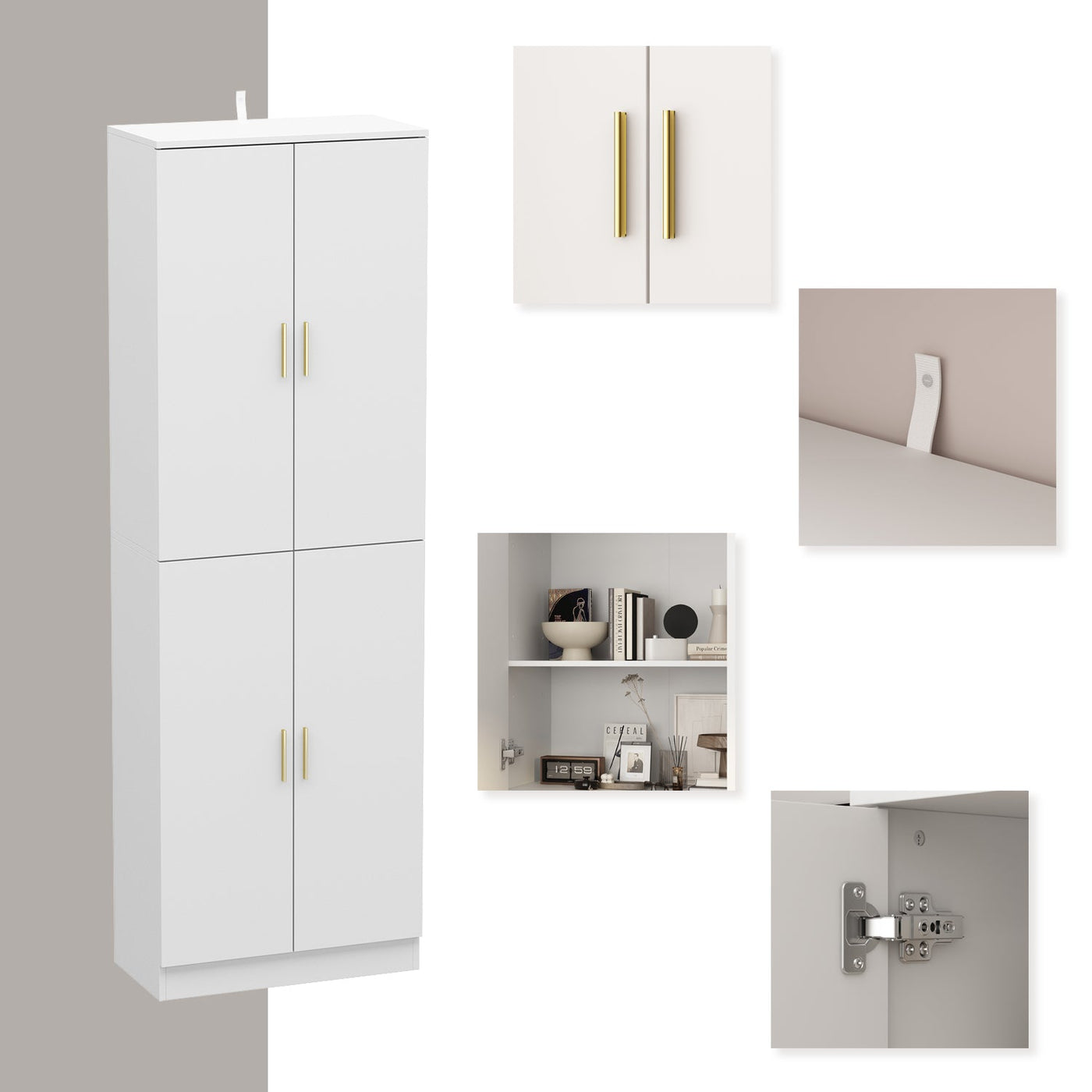 23.2" Modern Minimalist White 6-Shelf Tall Storage Cabinet with Adjustable Compartments