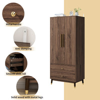 31.5" Modern Brown 2-Door 2-Drawer Armoire Large Storage Closet