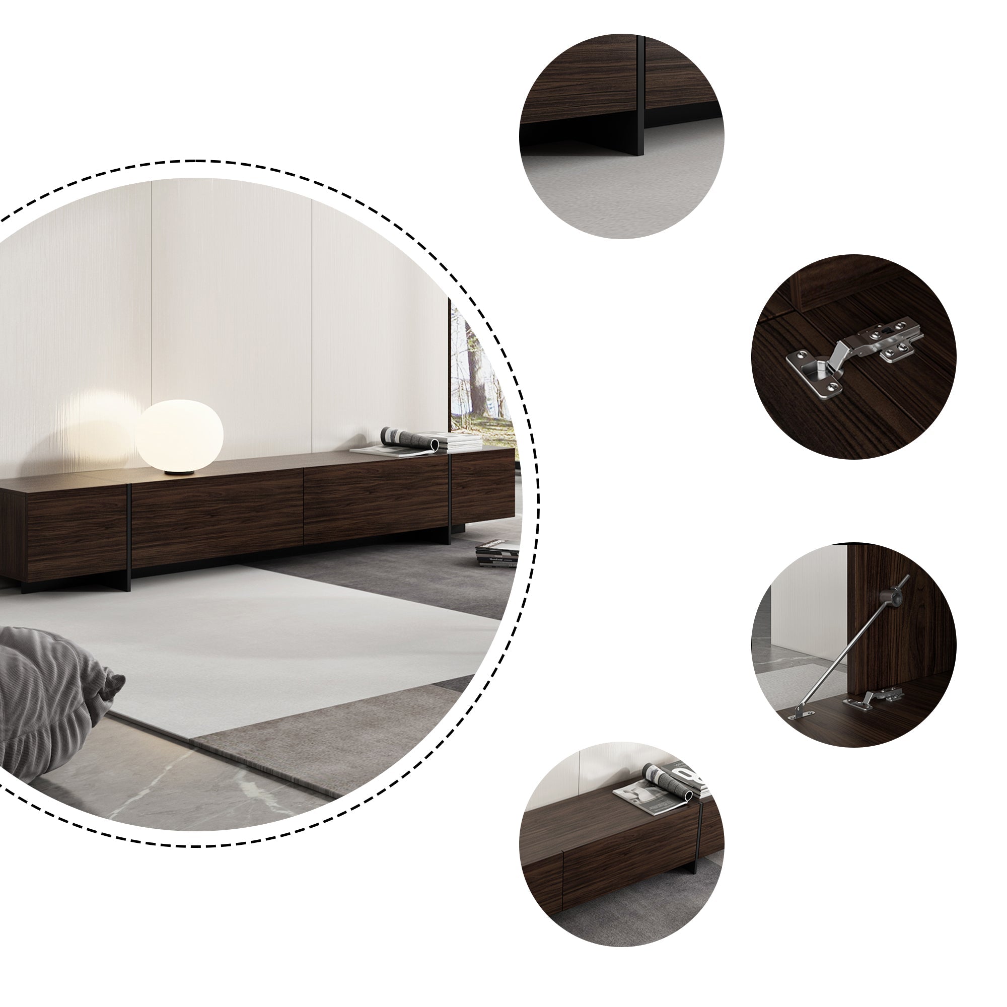 Four-door Wood Grain-color Entertainment Center with Pull-Down Doors - 95.7"W