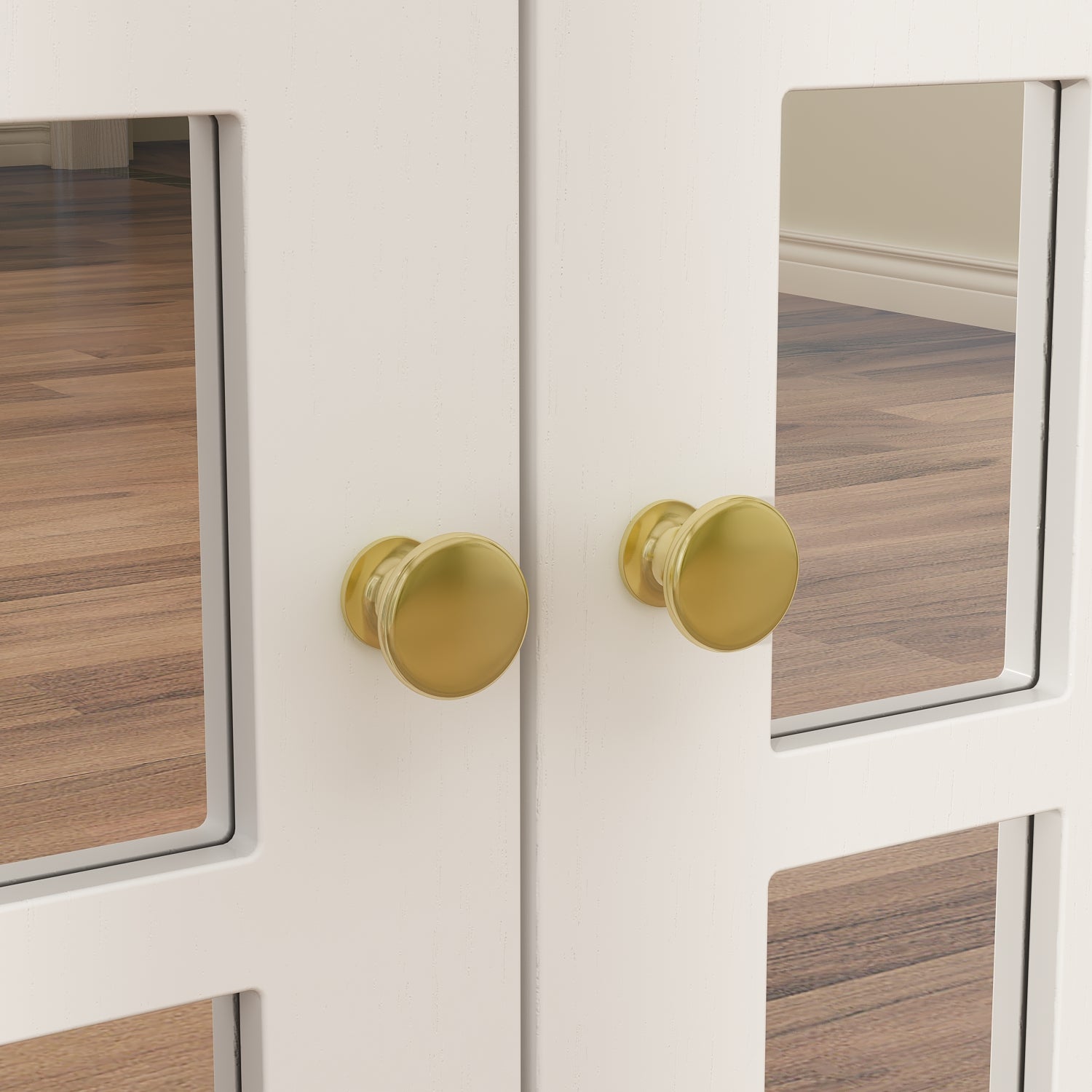 Wood Storage Cabinet Modern Sideboard Stand with 4 Mirrored Glass Doors