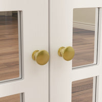 Wood Storage Cabinet Modern Sideboard Stand with 4 Mirrored Glass Doors
