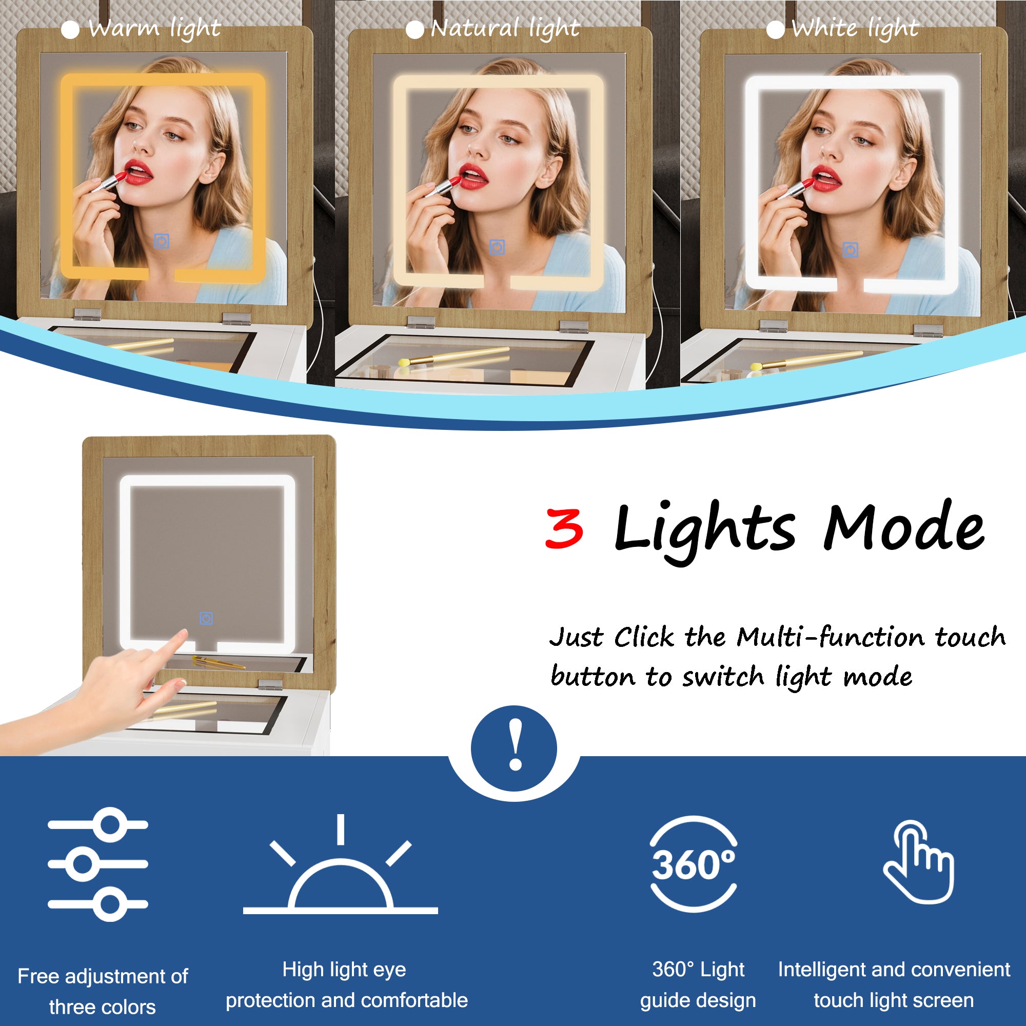 360° Rotating Makeup Vanity Desk with Adjustable Height, Flip-Top Mirror & LED Lighting