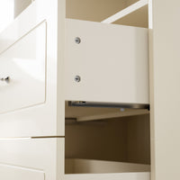 37" Modern Beige Display Cabinet with Arched Glass Doors, LED Lighting and 3 Drawers