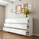 63 inches Modern Minimalist White/Black Wide Buffet Cabinet Triple Dresser Storage Sideboard with 9 Drawers