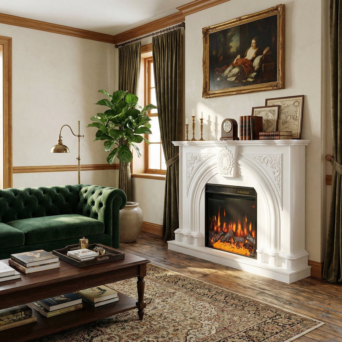 55.2" Built-in Electric Fireplace with Carved Mantel